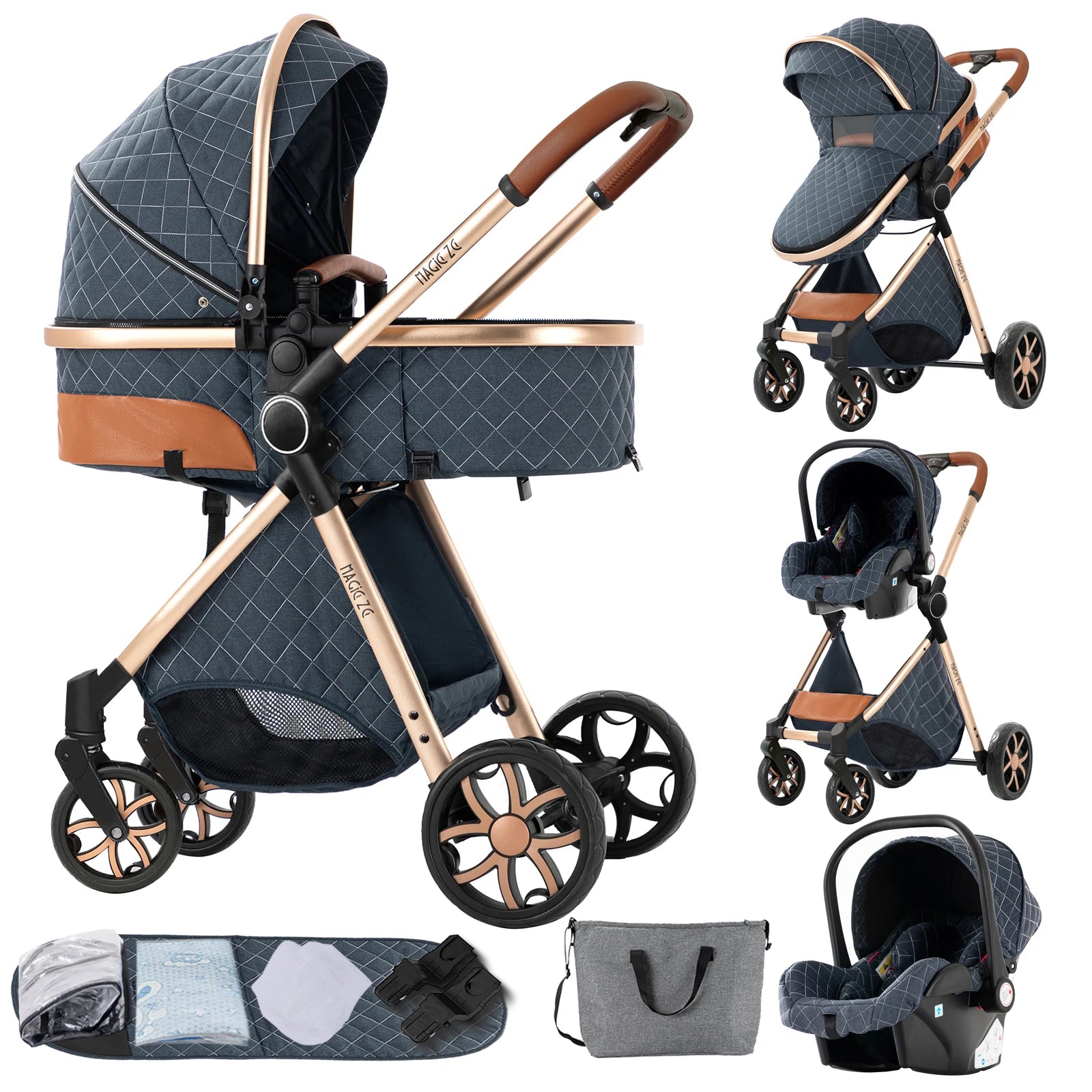 Baby Stroller 3-in-1 Lightweight stroller Travel System Multifunctional Pram with Aluminum Frame Compact Stroller for Newborn