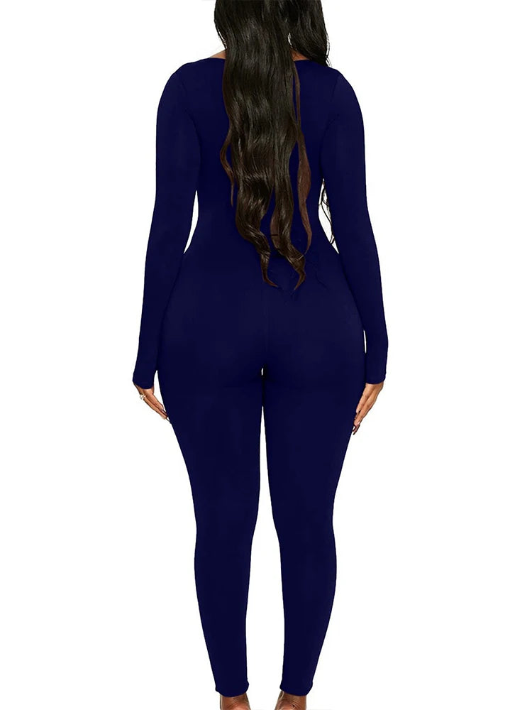 New Women's Jumpsuit Long Sleeve. Solid Color Skinny Jumpsuit, Fitness Jumpsuit Pullover.