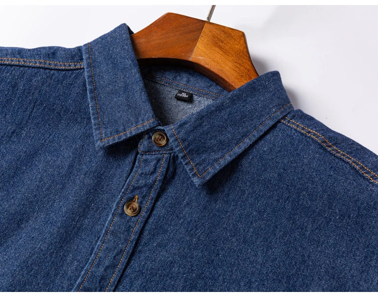 Men's Denim Casual Long Sleeve Pocket Shirt. Regular-Fit Comfortable Soft. 100% Cotton Washed Durability