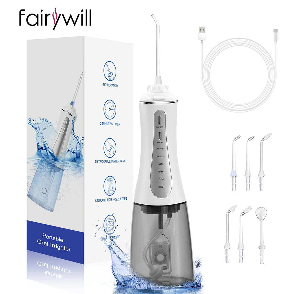 New Arrival Fairywill 350ml Portable Oral Irrigator USB Rechargeable Dental Water Flosser Jet Irrigator Dental Teeth Cleaner