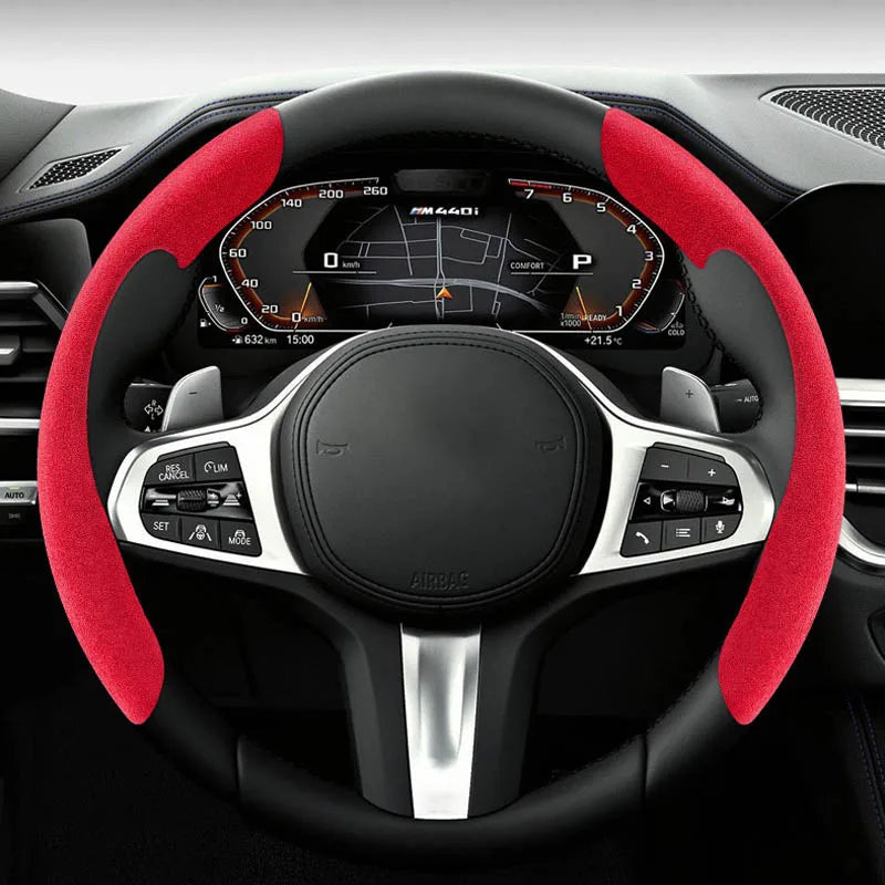 1pair Universal Suede Leather Car Steering Wheel Cover. Non-slip Card Cover Suitable for 14.5-16 Inches of Automotive Supplies.
