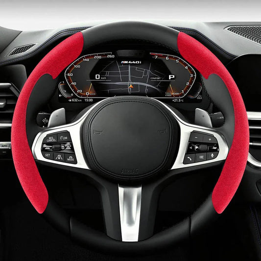 1pair Universal Suede Leather Car Steering Wheel Cover. Non-slip Card Cover Suitable for 14.5-16 Inches of Automotive Supplies.