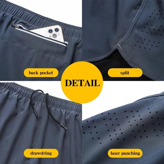 2 In 1 Fitness Men's Shorts. Training, Gym, Sports Short Pants Built-in Pocket Double-deck WAREHOUSE SHOP