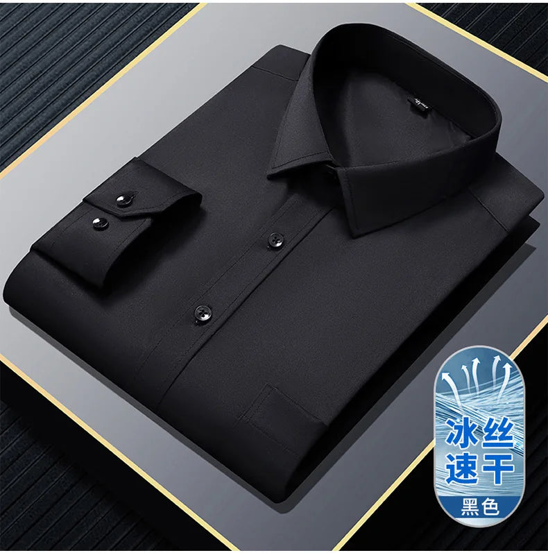 S~8XL Top Quality Elasticity Anti-Wrinkle Mens Shirts Long Sleeves Slim Fit Camisa Business Formal Blouse Social White Shirt Men