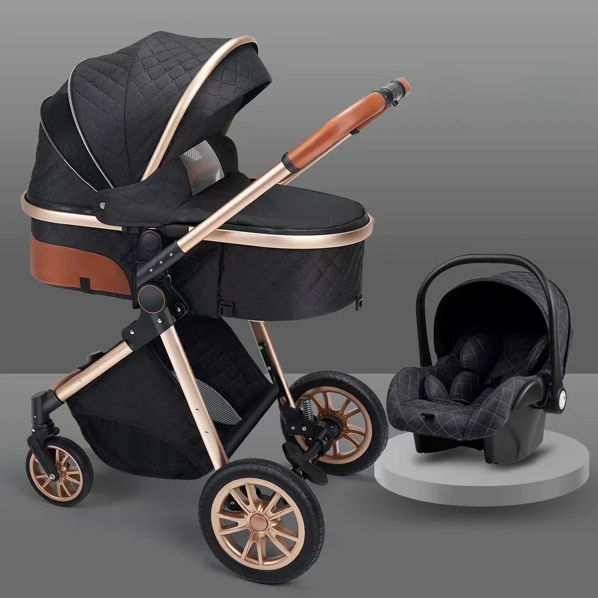 3-in-1 High Landscape Baby Stroller - Sit & Lie Folding Shock-Absorbing 0-3 Years