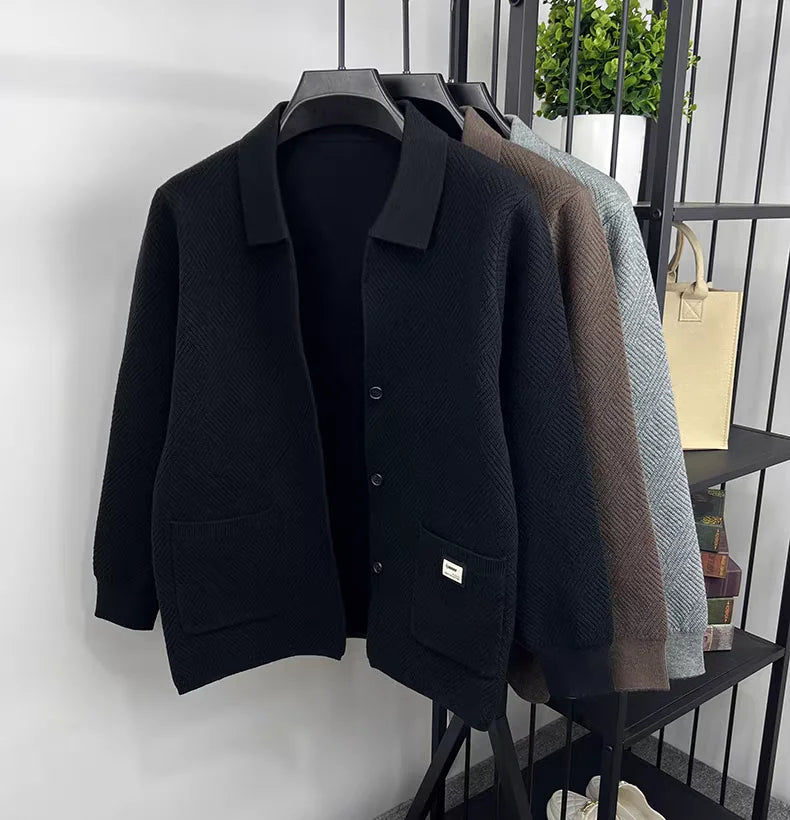 Advanced luxury fashion knitted cardigan men's spring autumn exquisite jacquard sweater shawl pocket design brand casual coat