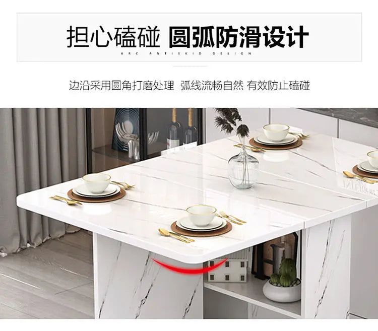 Folding dining table household multifunctional belt wheel movable rectangular restaurant dormitory dining table