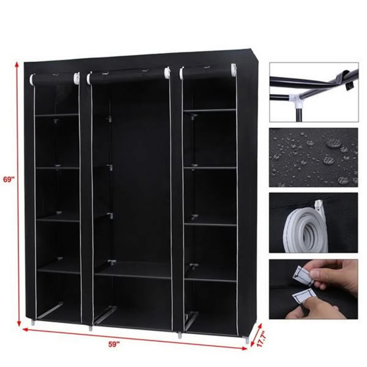 69" Portable Clothes Closet Wardrobe Storage Organizer with Non-Woven Fabric Quick and Easy to Assemble Extra Strong and Durable