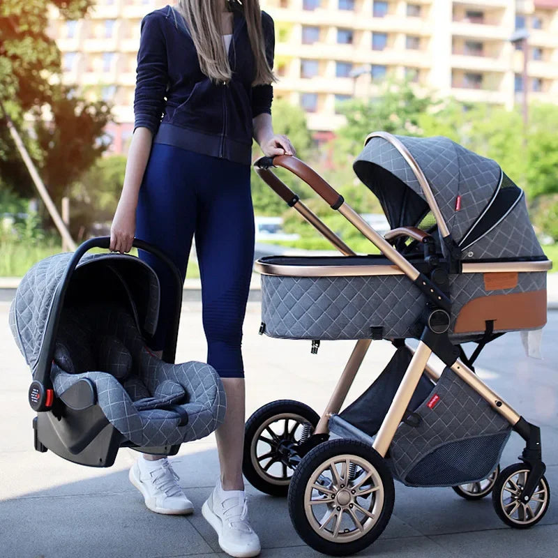 3-in-1 High Landscape Baby Stroller - Sit & Lie Folding Shock-Absorbing 0-3 Years