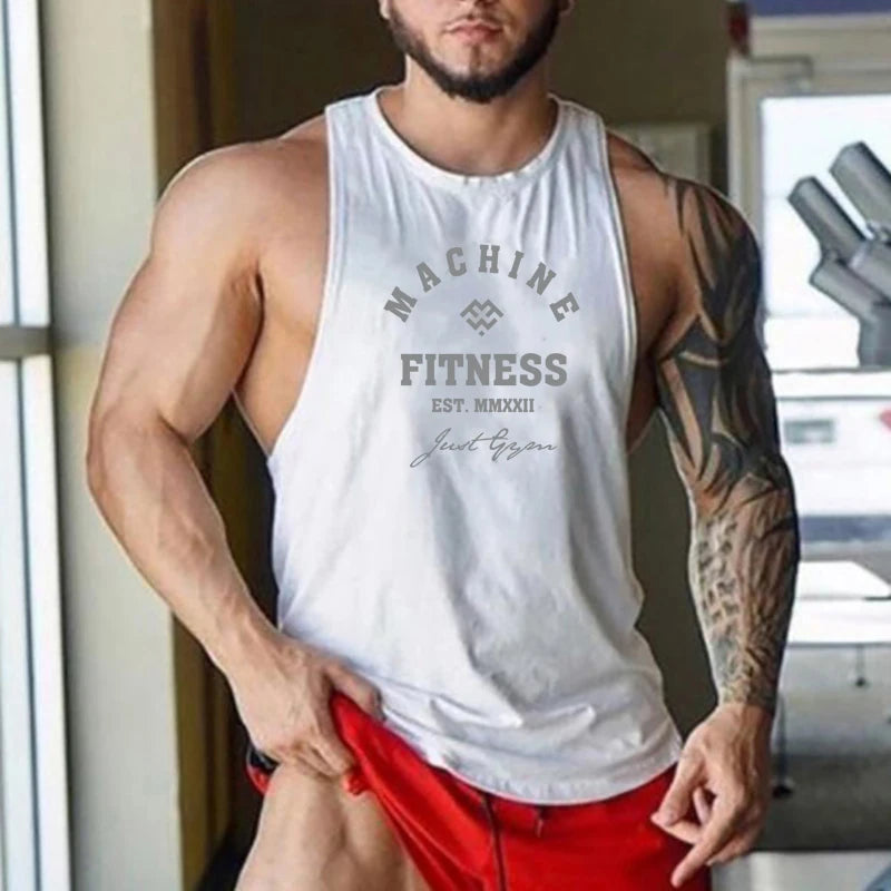 Regular MACHINE FITNESS Top GYM Bodybuilding Tank Top. Mens Workout Vest,  Jogger clothing Muscle Stringer Singlet