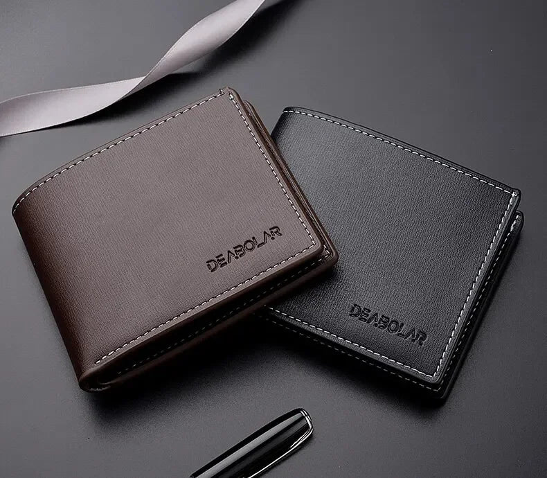Leather Men Short Wallet Thin Style Folding Young Men Credit Card Holder Wallet