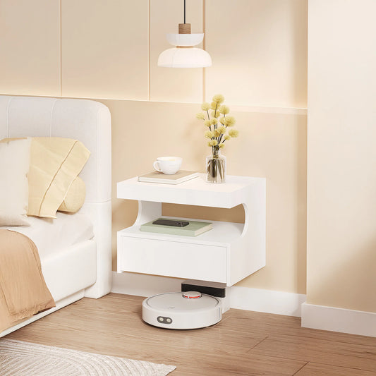 Floating Bedside Wall Shelf — 1 Drawer & Open Storage Modern Design