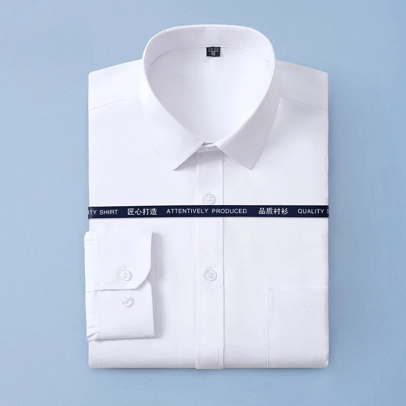 New Men Formal Shirt Long Sleeve Office Solid Color Anti-Wrinkle Fashion Business Pocket White Social Pocket Shirts 5XL 6XL 7XL