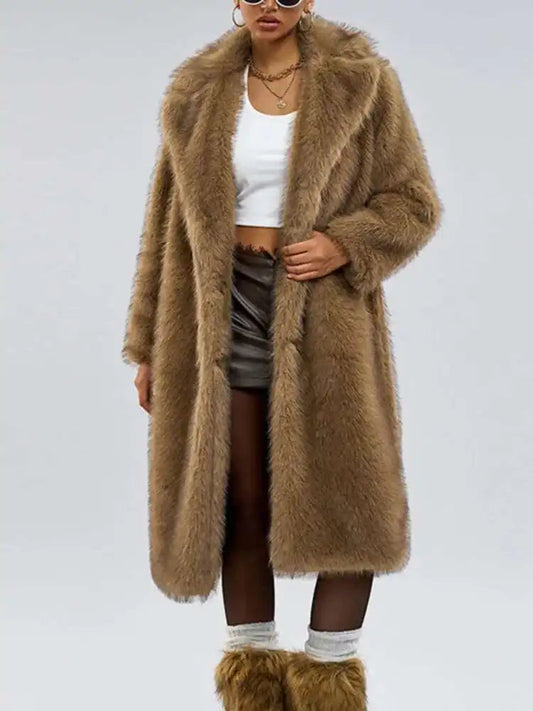 UCXQ Women’s Faux Fur Coat – European Style Lapel, Loose Casual Long Winter Coat, New Fashion WAREHOUSE SHOP