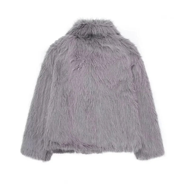 Luxury Faux Fur Jacket. Women's Loose Long-sleeved Coat Toka Fox Fur