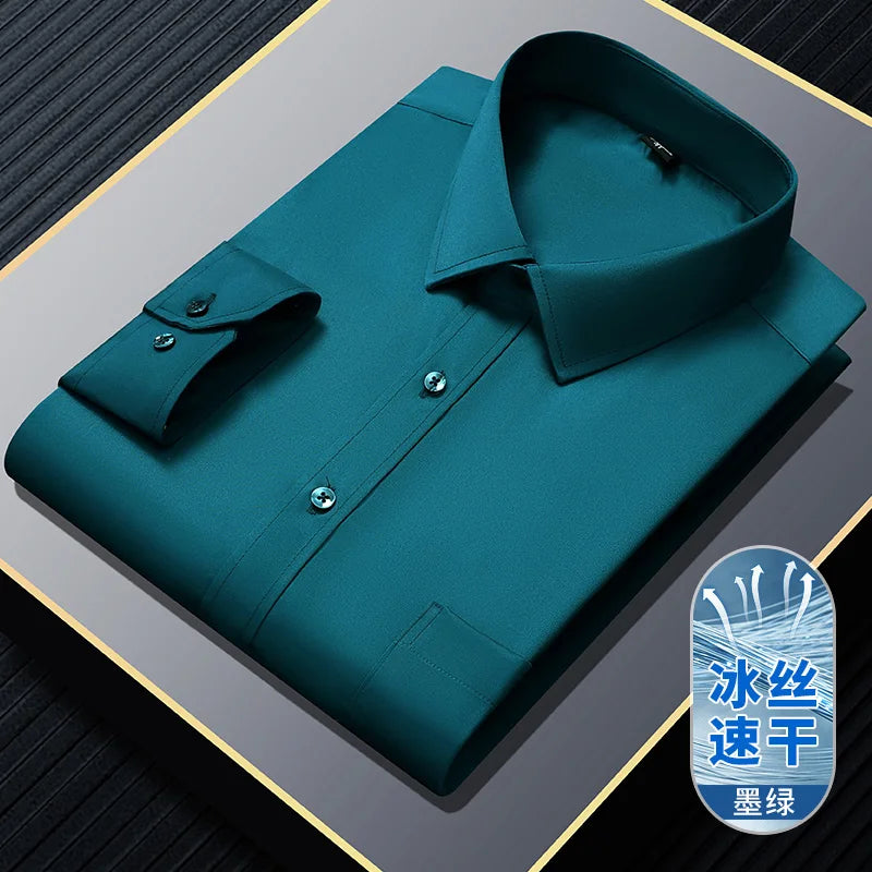 S~8XL Top Quality Elasticity Anti-Wrinkle Mens Shirts Long Sleeves Slim Fit Camisa Business Formal Blouse Social White Shirt Men