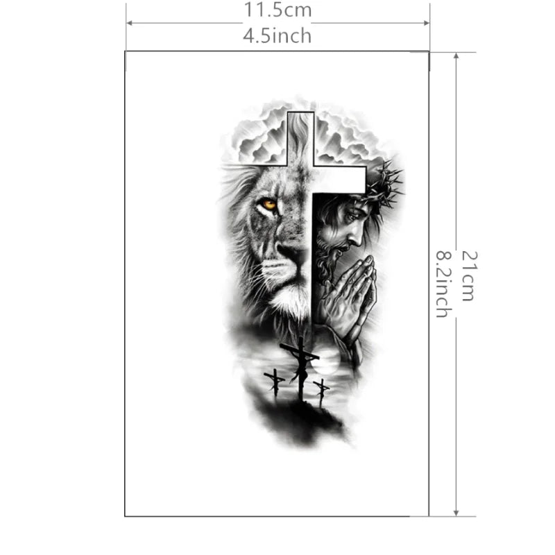 1 Sheet Lion Cross Tattoo Sticker Waterproof Lasting Temporary Tattoo