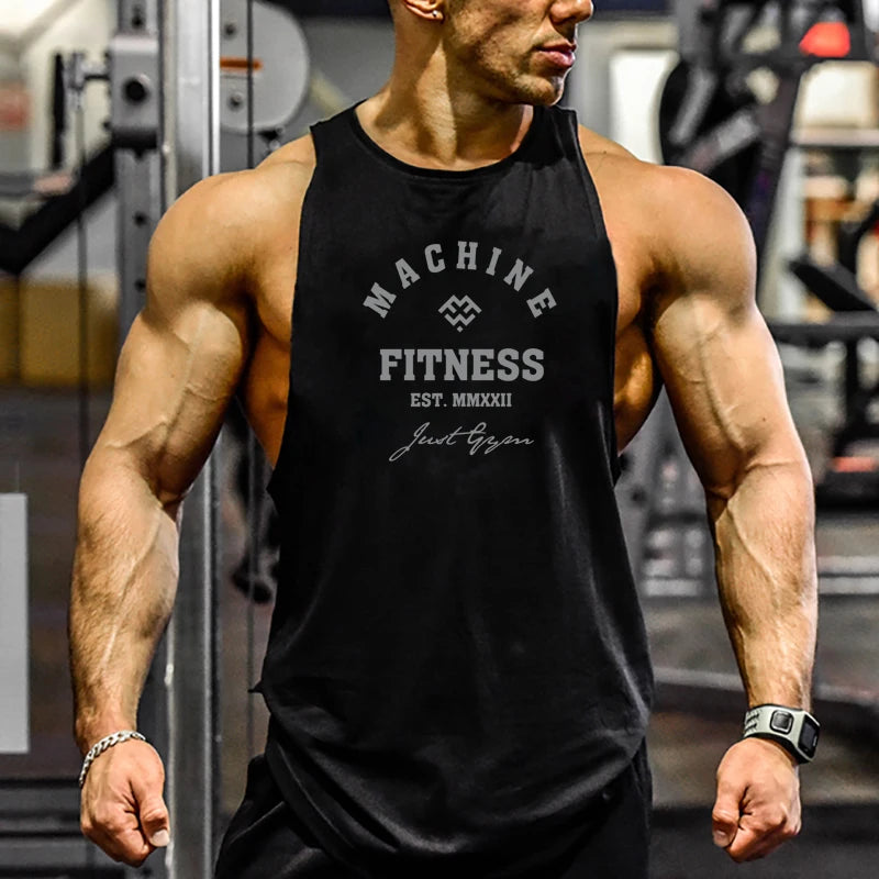 Regular MACHINE FITNESS Top GYM Bodybuilding Tank Top. Mens Workout Vest,  Jogger clothing Muscle Stringer Singlet