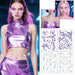 KPop Temporary Tattoo Set 4pcs - Purple Colorful Party Cosplay Body Art