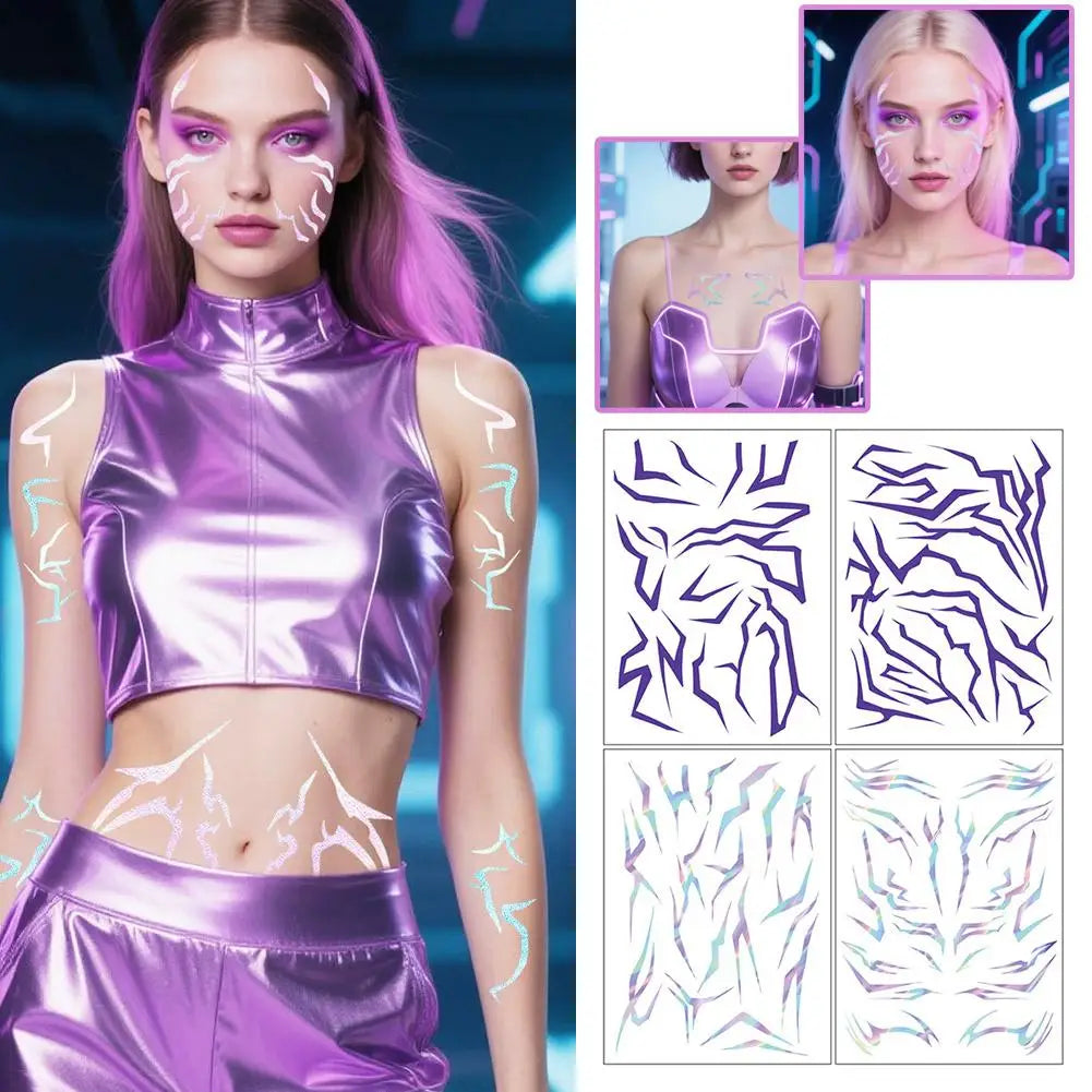 KPop Temporary Tattoo Set 4pcs - Purple Colorful Party Cosplay Body Art