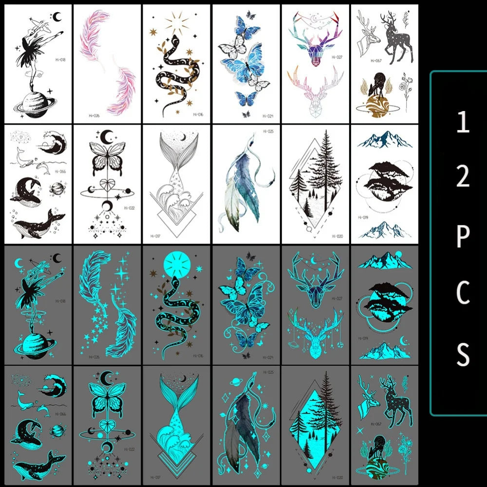 Luminous Temporary Tattoos Stickers UV Glow Fluorescent in the Dark For Body Face Tattoo Stickers Party Accessorie Props