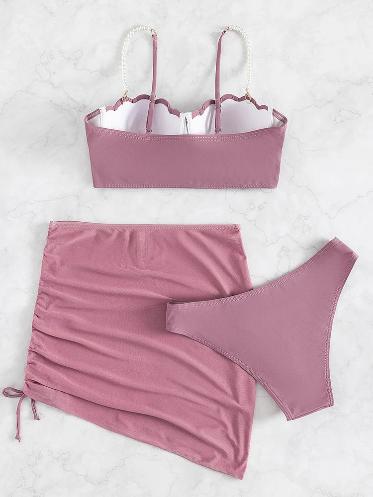 Sexy 3 Piece Bikinis Set for Women. Swimsuit with Skirt Swimwear.