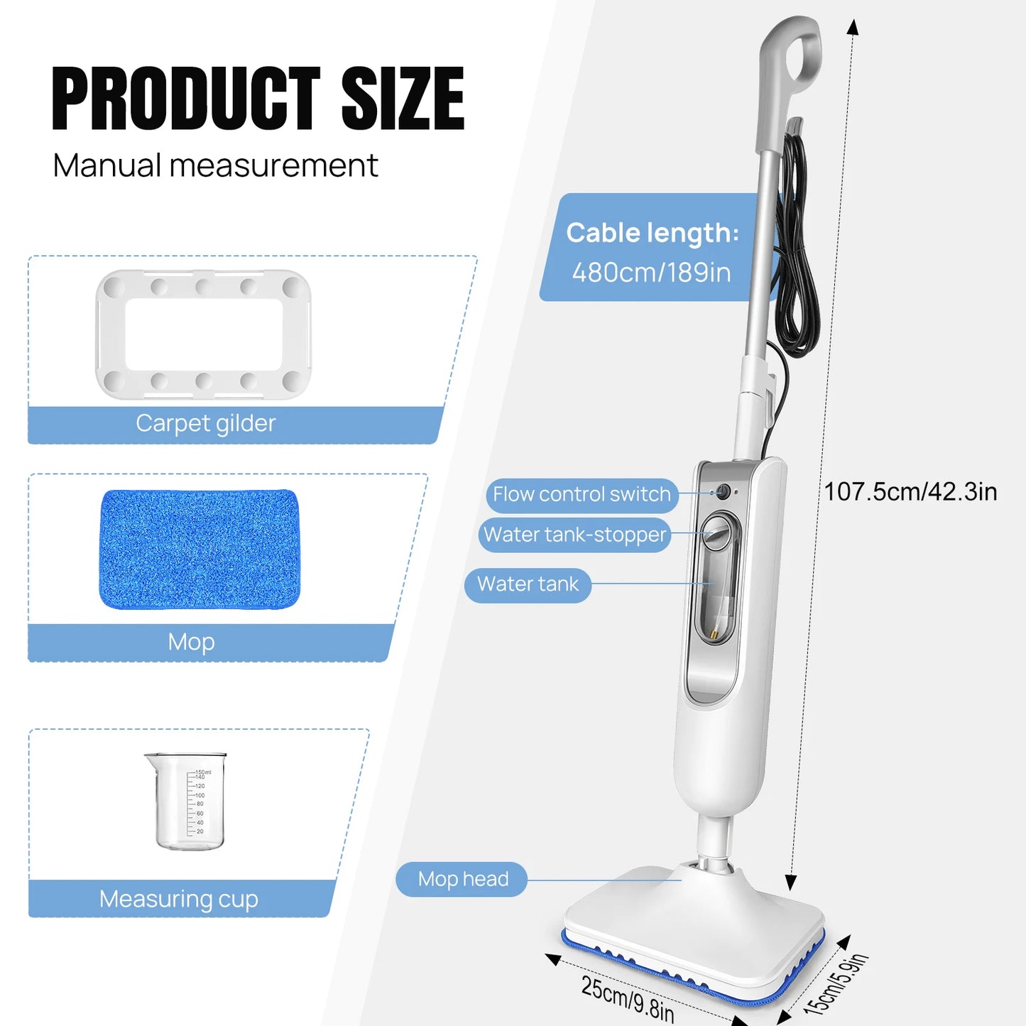 Electric Steam Mop, with 120 Degree Rotatable Head for Floor Cleaning, 5000W Steam Cleaner, 400ML Water Tank. Quality Handheld Mop