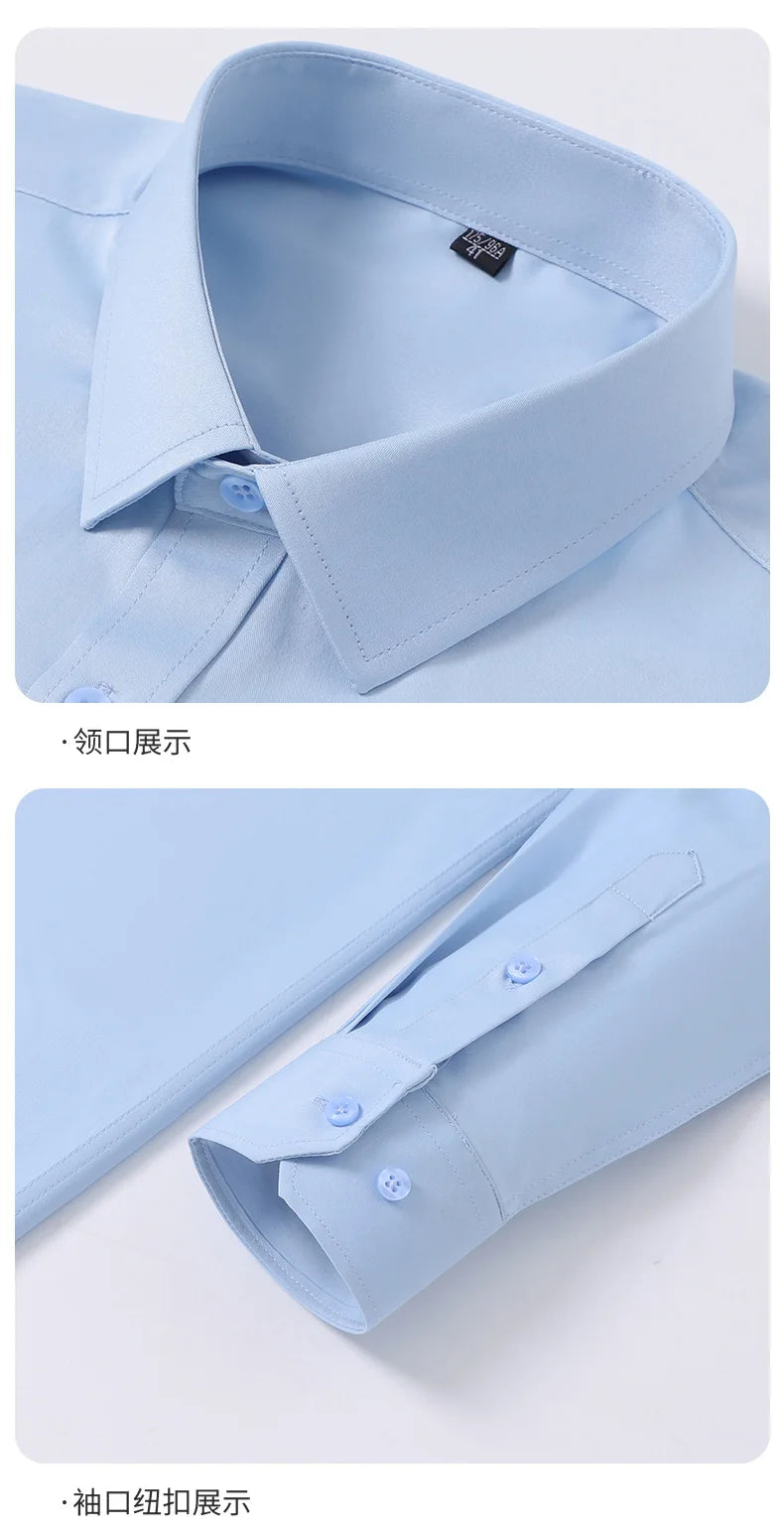 S~8XL Top Quality Elasticity Anti-Wrinkle Mens Shirts Long Sleeves Slim Fit Camisa Business Formal Blouse Social White Shirt Men