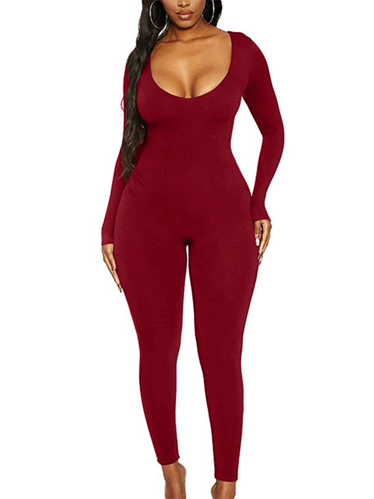New Women's Jumpsuit Long Sleeve. Solid Color Skinny Jumpsuit, Fitness Jumpsuit Pullover.