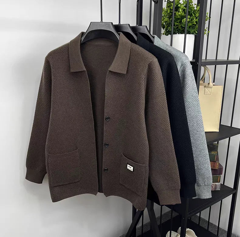 Advanced luxury fashion knitted cardigan men's spring autumn exquisite jacquard sweater shawl pocket design brand casual coat