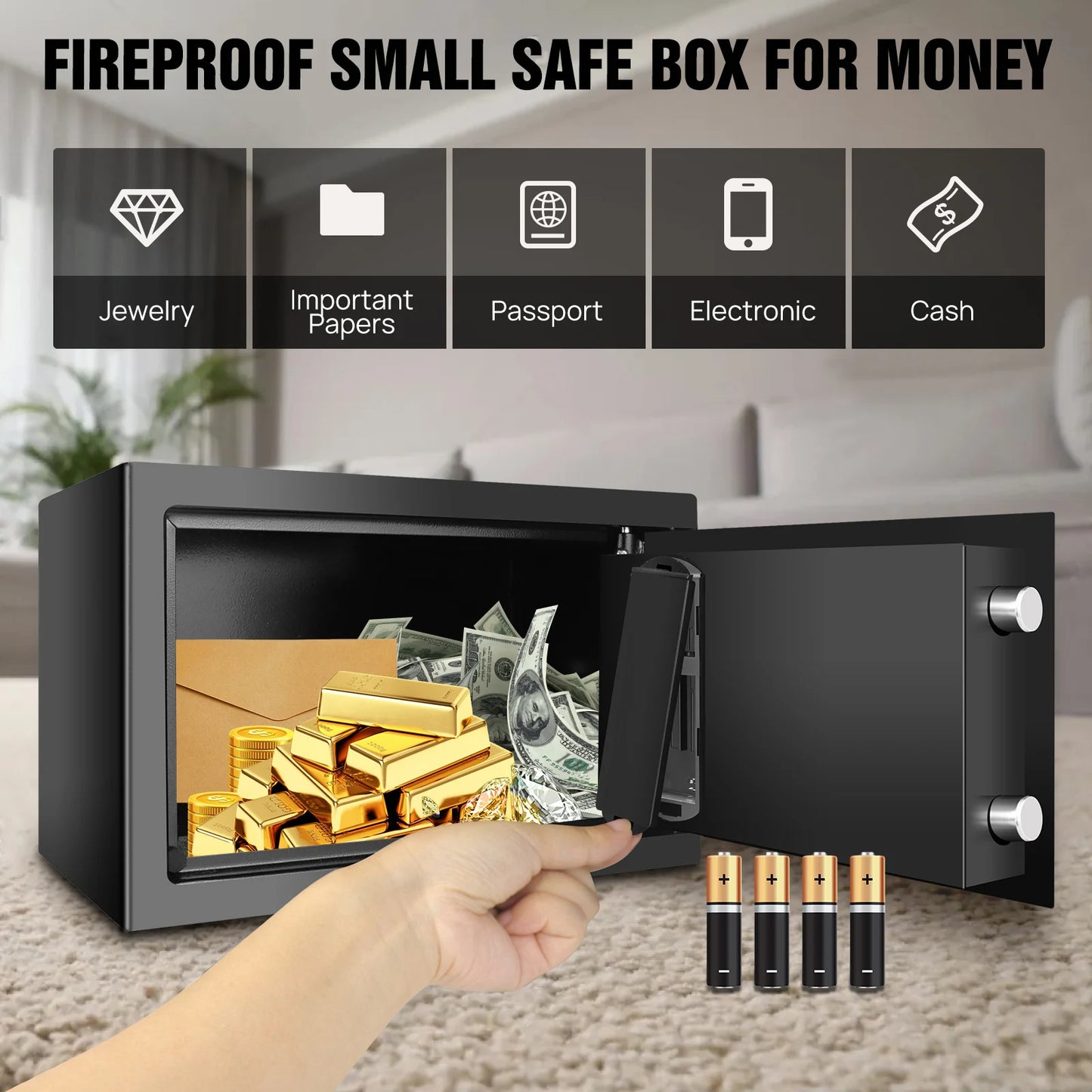 Safe Box for Home, Office. Secured Digital Code Safe with 2 Emergency Keys. Storage - 16L
