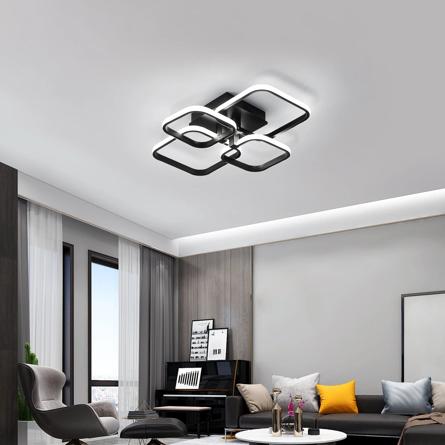 LED Ceiling Light,Modern Square LED Ceiling Lamp,60W Metal Acrylic Indoor Light for Bedroom,Study Room,Cool White Light 6000K