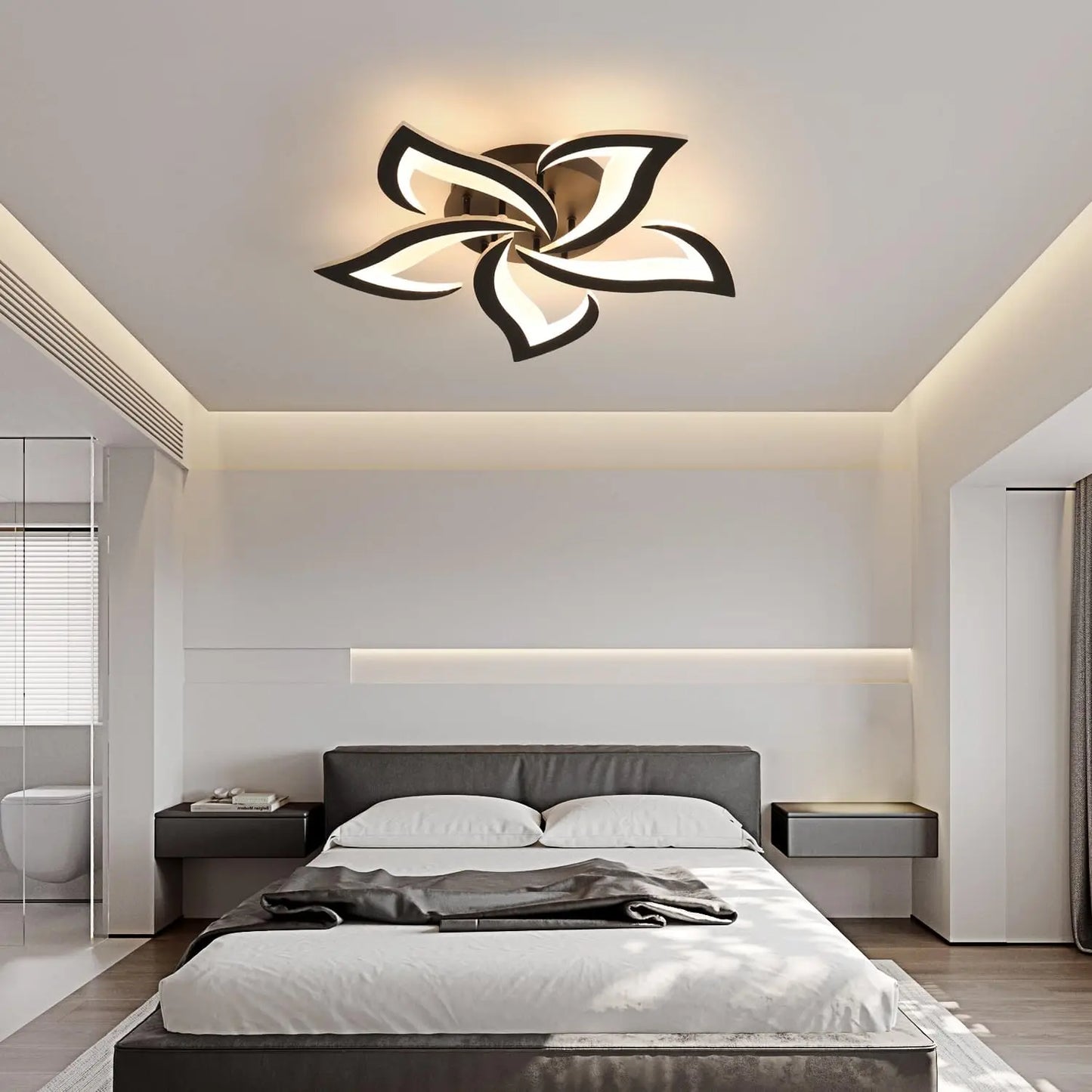 Modern Led Ceiling Light,60W Creative Petals Design Ceiling Light,Acrylic Ceiling Lamp,for Living Room Diameter Black 3000K
