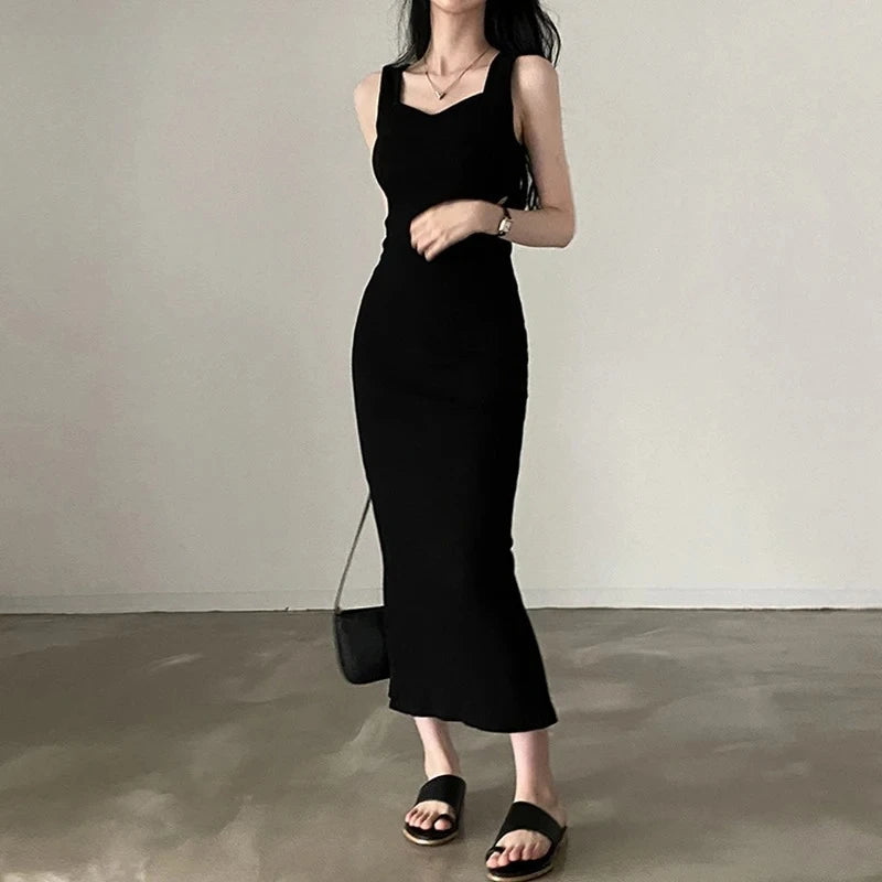 Basic Knit Long Dress. Sleeveless Women's Dresses for Summer Casual wears. Y2k Vintage All-match Outftis