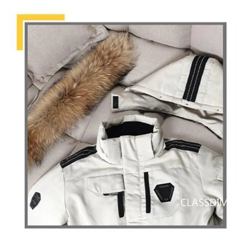 Duck Down winter Coats, Hooded Fur Collar, Casual Long Puffer Jackets Quality for Men