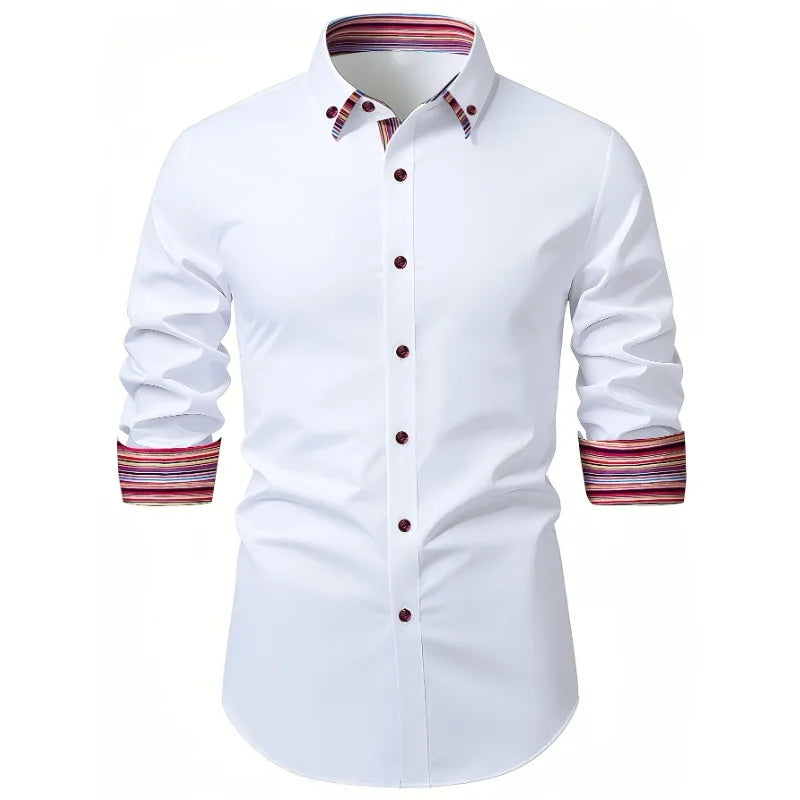 FGKKS Men Shirt Brand New Men's Fashion Patchwork Long Sleeve Elastic Shirt Four Season Male Dress Smart Casual Shirts