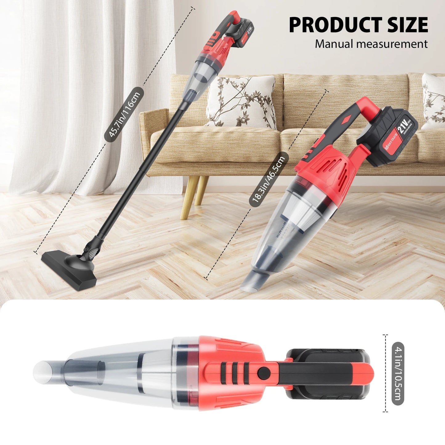 Cordless Vacuum Cleaner, 55KPA Lightweight Vacuum Cleaners for Home with Rechargeable 2200 mAh Battery, Handheld Vacuum for Home