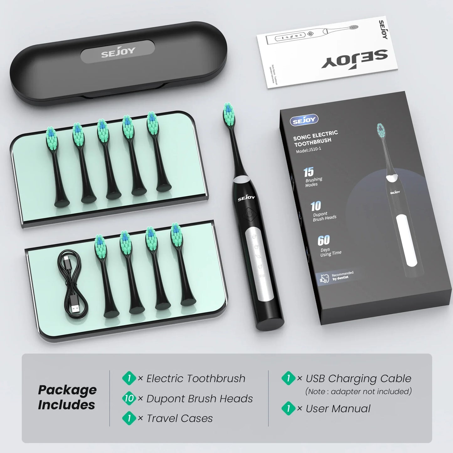 Sejoy Cordless Water Dental Flosser for Teeth Cleaning Denture Brushes 5 Tips IPX7 Portable Oral Irrigator for Home Travel