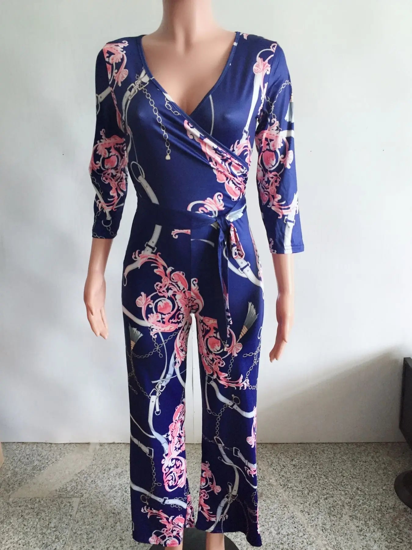Sexy women jumpsuit V-neck long sleeved printed jumpsuit For Women