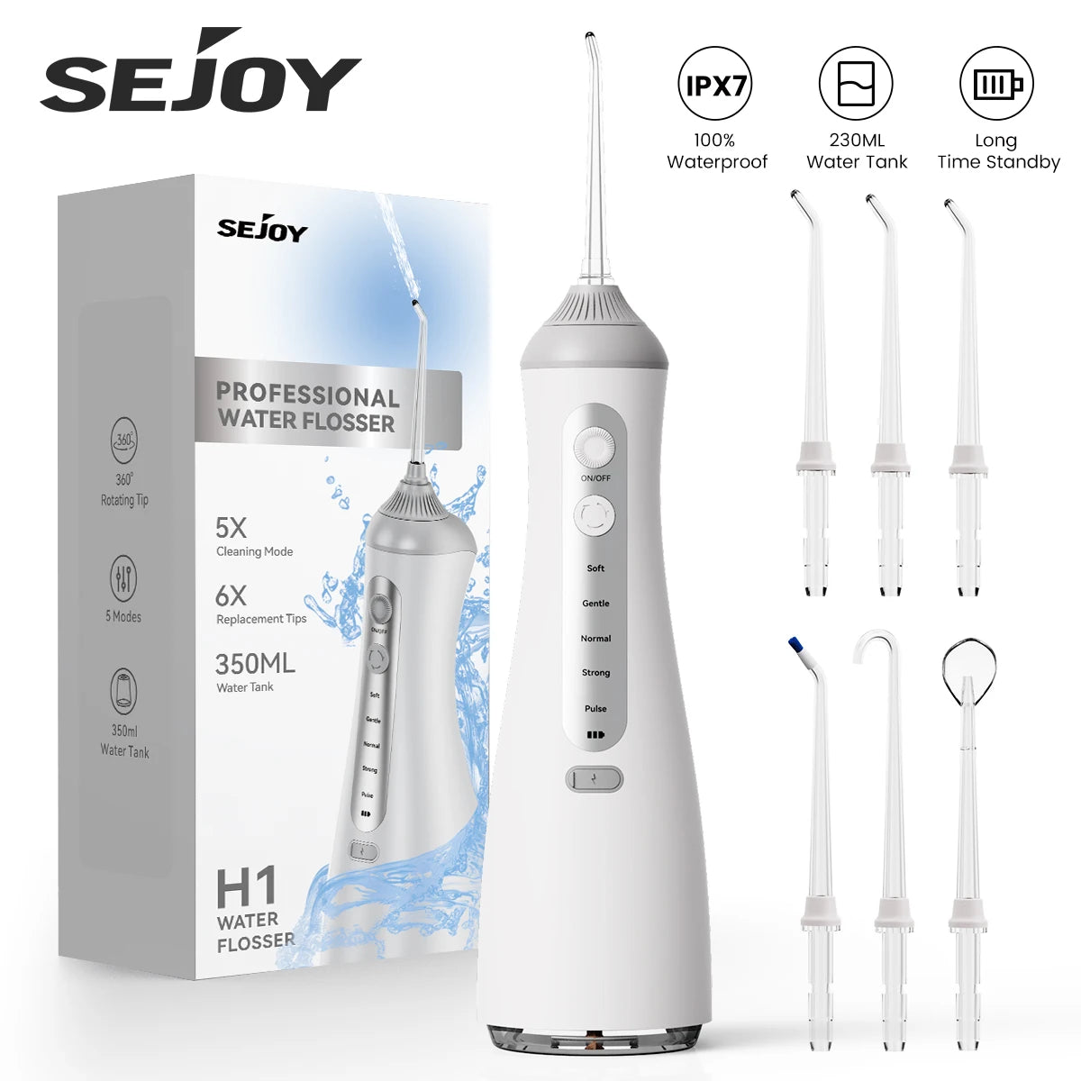 Sejoy Water Flosser Dental Oral Irrigator Water flossers for Teeth USB Rechargeable Waterproof Portable Cordless