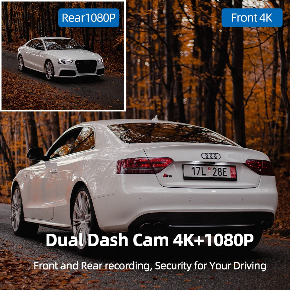E-ACE UHD 4K Dashcam With GPS WiFi Night Vision 24h Parking Loop Dual Channel Recording 4K Front and 1080P Rear Dual Lens