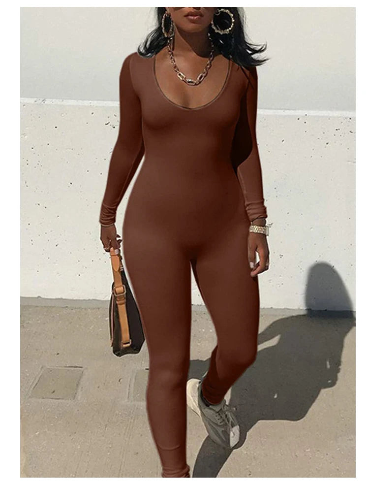 New Women's Jumpsuit Long Sleeve. Solid Color Skinny Jumpsuit, Fitness Jumpsuit Pullover.