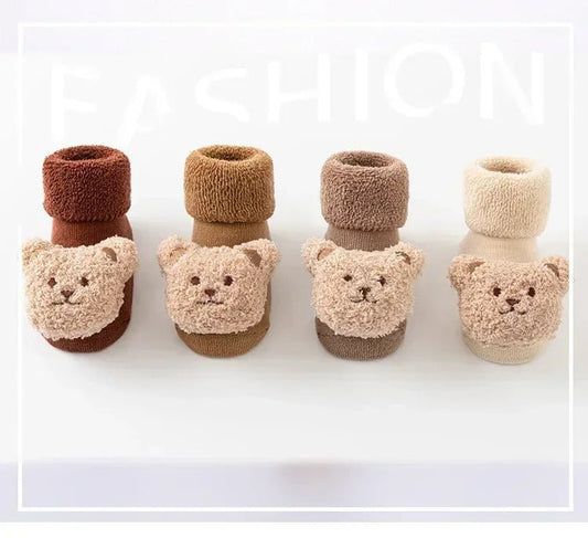 A pair of Cute Cartoon Bear Baby Socks | Winter Soft Cotton Anti - Slip Warm Toddler & Newborn Socks - WAREHOUSE SHOP