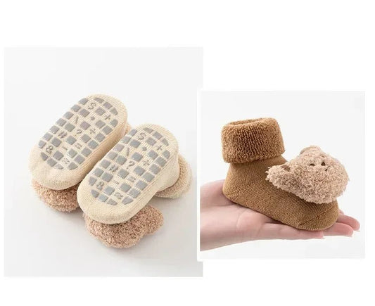 A pair of Cute Cartoon Bear Baby Socks | Winter Soft Cotton Anti - Slip Warm Toddler & Newborn Socks - WAREHOUSE SHOP