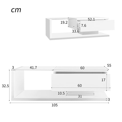 Modern White LED Coffee Table with Glass Top
