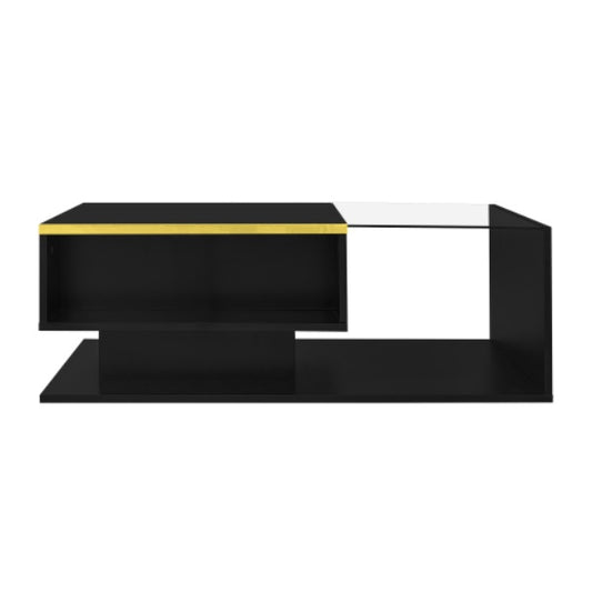 90cm LED Coffee Table - High Gloss White with Glass Top & RGB Lighting
