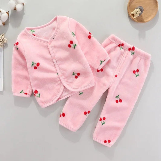 Adorable 2pcs flannel baby clothing set. Soft jacket & pants for newborns 0–24M. Perfect spring & autumn wear for boys and girls. - WAREHOUSE SHOP