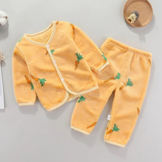 Adorable 2pcs flannel baby clothing set. Soft jacket & pants for newborns 0–24M. Perfect spring & autumn wear for boys and girls. - WAREHOUSE SHOP