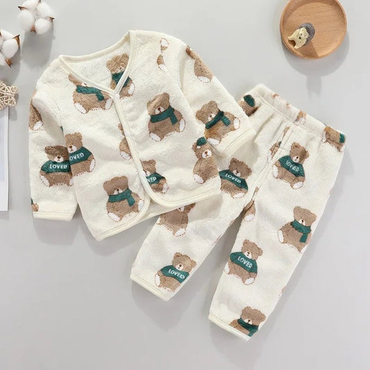 Adorable 2pcs flannel baby clothing set. Soft jacket & pants for newborns 0–24M. Perfect spring & autumn wear for boys and girls. - WAREHOUSE SHOP