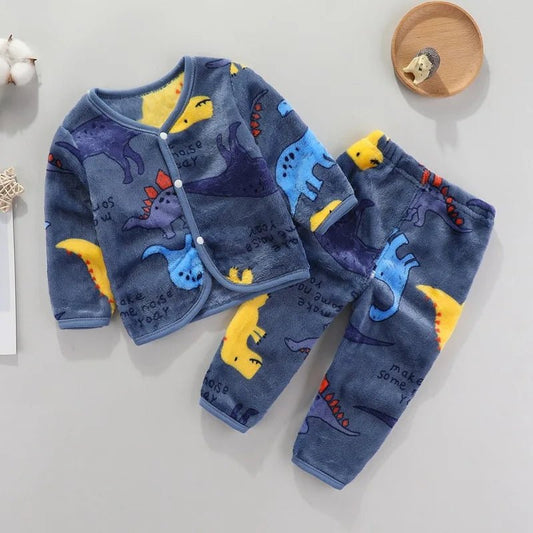 Adorable 2pcs flannel baby clothing set. Soft jacket & pants for newborns 0–24M. Perfect spring & autumn wear for boys and girls. - WAREHOUSE SHOP